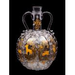 A Dutch globe and shaft two handled decanter,