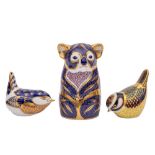 Three Royal Crown Derby porcelain paperweights, comprising a Koala, Blue Tit and Wren,