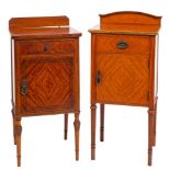 Two similar mahogany and line inlaid bedside cupboards in Louis XVI taste,