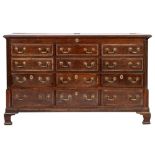 A George III oak and crossbanded mule chest,