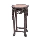 Two similar Chinese carved hardwood and marble inset stands,