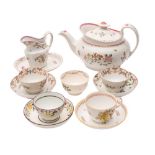 A group of New Hall and related porcelains, comprising a boat shaped teapot in pattern 594,