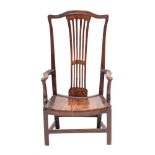 A George III ash, elm and oak elbow chair, circa 1765,