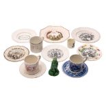 A mixed lot of 19th century childrens' nursery and other ceramics including eight plates including