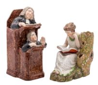 A 19th century Staffordshire 'Vicar and Moses' pulpit group and a Staffordshire pearlware biblical