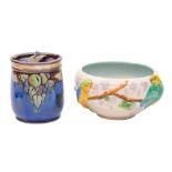 A Clarice Cliff bowl and a Royal Doulton tobacco jar,