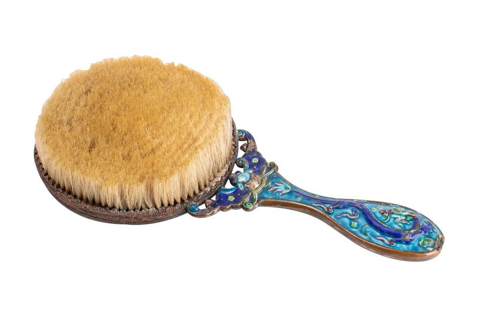 A Chinese cloisonne hairbrush, the waisted handle decorated with a dragon to either side, - Image 2 of 2