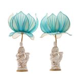 WITHDRAWN LOT A pair of Chinese blanc de chine table lamps in the form of Guanyin holding a ruyi