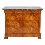 A Restauration walnut and marble topped secretaire commode,