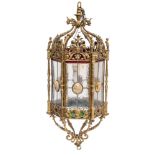 WITHDRAWN A 20th century brass hall lantern of hexagonal outline in the Renaissance revival taste,