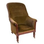 A Regency mahogany and button upholstered library armchair,