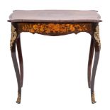 A walnut, floral marquetry and gilt metal mounted side table in Louis XV taste,
