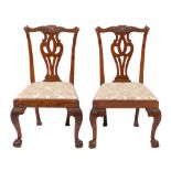A pair of George II walnut side chairs, mid 18th century,