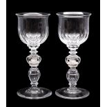 A pair of large wine glasses,