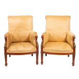 A pair of satinwood and upholstered fauteuils in Louis XVI style,