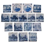 A group of sixteen blue and white delftware tiles,