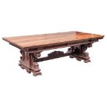 A fine and substantial Italian walnut centre or dining table in Renaissance style,