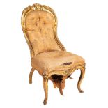 A carved and giltwood and button upholstered side chair in Louis XV style,