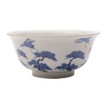 A Japanese Arita blue and white 'Cranes' bowl with flared rim,