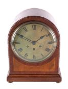Gustav Becker, Freiburg, an Edwardian inlaid mahogany chiming mantel clock,