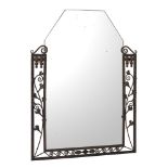 A French painted wrought iron framed wall mirror,