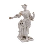 An early Bow white figure of Flora by the 'Muses Modeller', her right arm extended,