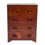 An early Victorian stained hardwood secretaire campaign chest,