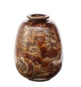 A Martin Brothers stoneware vase of ovoid form with rounded rim,