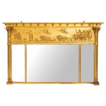 A Regency giltwood and composition framed tripartite overmantel mirror,