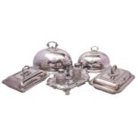 A mixed lot of silver plated wares, includes late Victorian inkstand,