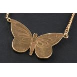 A 9ct gold butterfly necklace, with hallmarks for London 1979, on a curb-link chain, stamped '375',