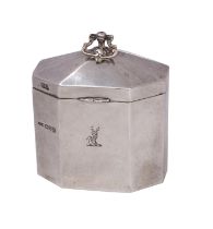 An Edward VII silver tea caddy, maker George Leonard Allen, Chester, 1905 crested,