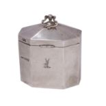 An Edward VII silver tea caddy, maker George Leonard Allen, Chester, 1905 crested,