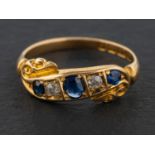 An Edwardian, 18ct gold, old-cut diamond and sapphire five-stone ring,