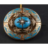 A Victorian, oval, light blue enamel and seed pearl locket brooch,