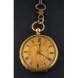 A late 19th century, 18ct gold, key wind, pocket watch, with cylinder escapement movement,