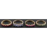 Four 9ct gold, gemset rings,
