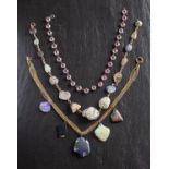 Three gemset necklaces, including a pink paste necklace, length ca.