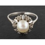 A cultured pearl and white paste cluster ring,
