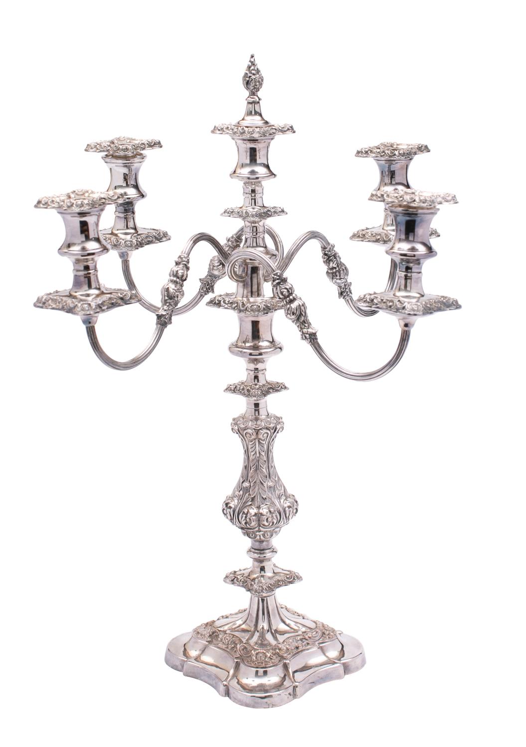 A 19th Century silver plated four-branch candelabrum with reeded scrolling arms terminating in - Image 2 of 2