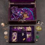 A collection of mainly costume jewellery together with a leather box,