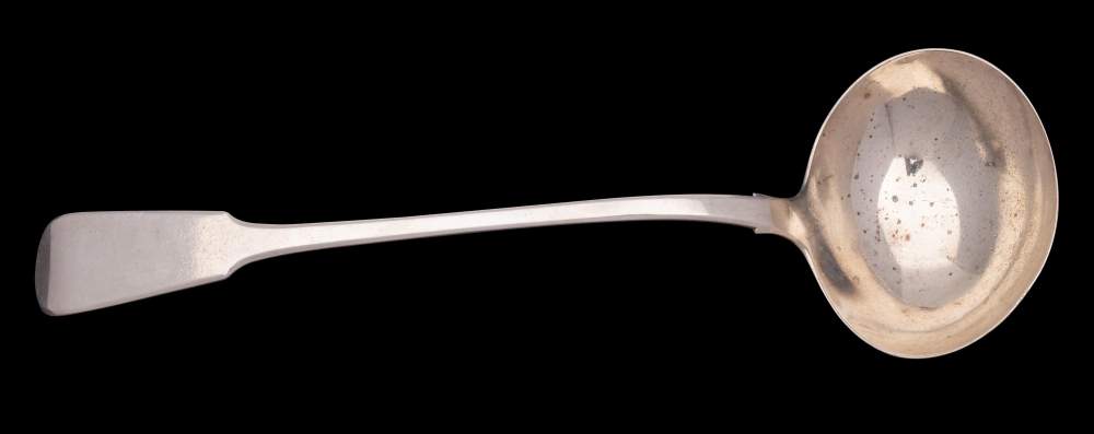 A George IV silver Fiddle pattern soup ladle, maker William Eaton, London, 1824, 33cm long, 196gms,