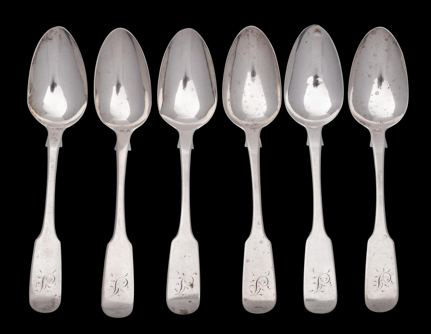 A set of six William IV provincial silver Fiddle pattern dessert spoons, maker George Ferris, - Image 2 of 2