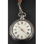 A Victorian, silver pair-cased, key wound, pocket watch, the white enamel dial with Roman numerals,