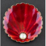 Ivar T Holt, Oslo, Norway a silver red enamel and imitation pearl shell brooch, total length ca.