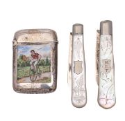 A Victorian silver and enamel vesta case,