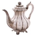 A George IV silver teapot, maker Rebecca Emes & Edward Barnard I, London, 1827 crested,