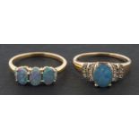 Two 9ct gold, opal triplet rings, including a three stone ring,