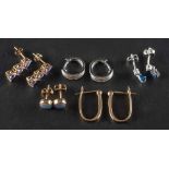 Five pairs of gemset earrings, including a pair of 9ct gold,