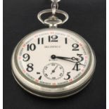 A chrome-plated Russian pocket watch the dial with black Arabic numerals,